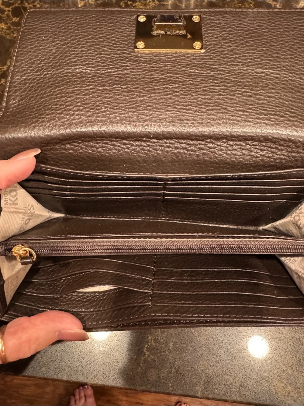 Michael Kors Continental Clutch brown python embossed Wallet with Gold Hardware